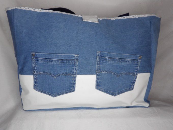 Cabas jean simili blanc 