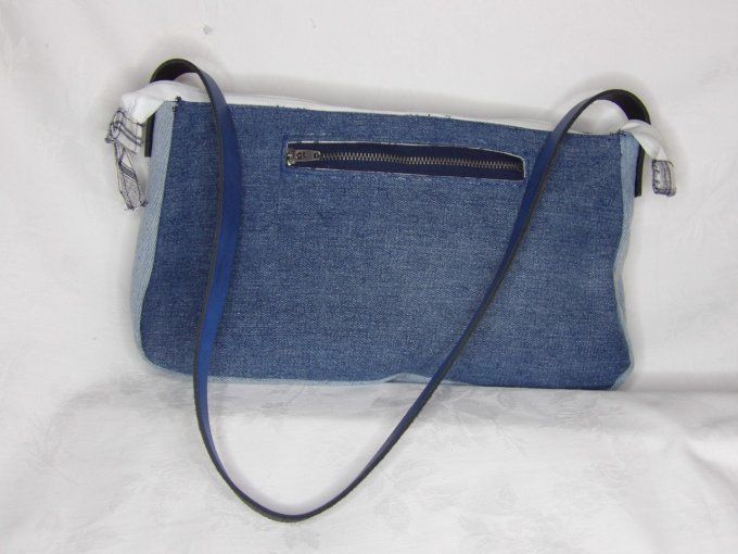 Sac baguette en jean bicolore