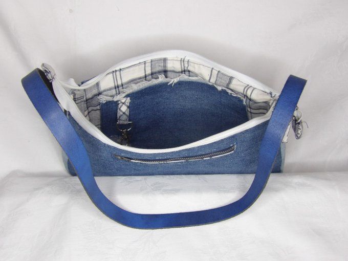 Sac baguette en jean bicolore