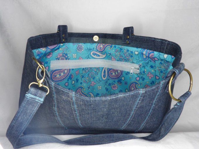 Cabas jean et turquoise