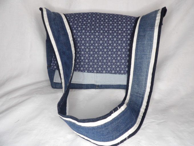 Sac Messager jean bleu et motif japonais