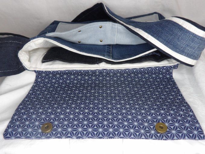 Sac Messager jean bleu et motif japonais