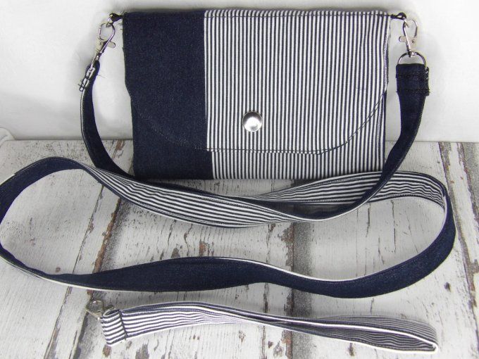 Mini sac / Portefeuille jean marine et rayures