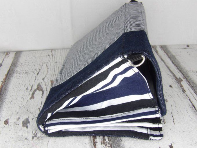 Mini sac / Portefeuille jean marine et rayures