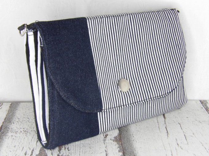 Mini sac / Portefeuille jean marine et rayures