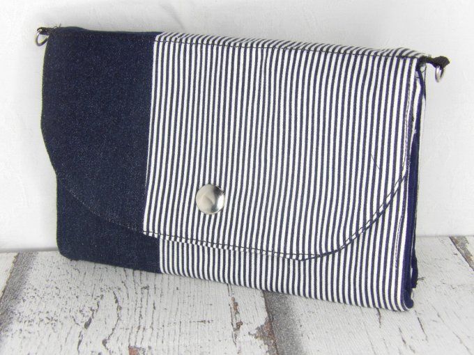 Mini sac / Portefeuille jean marine et rayures